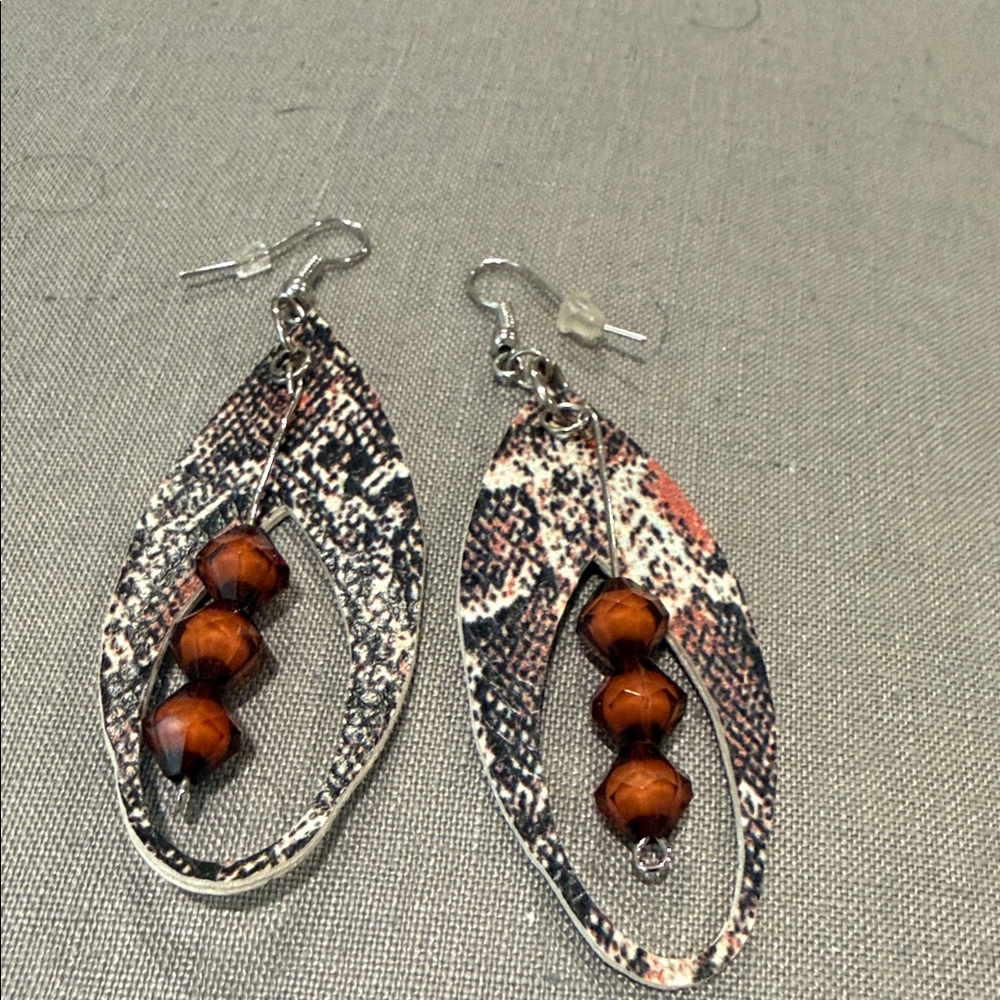 Elegant Silver and Brown Dangle Earrings